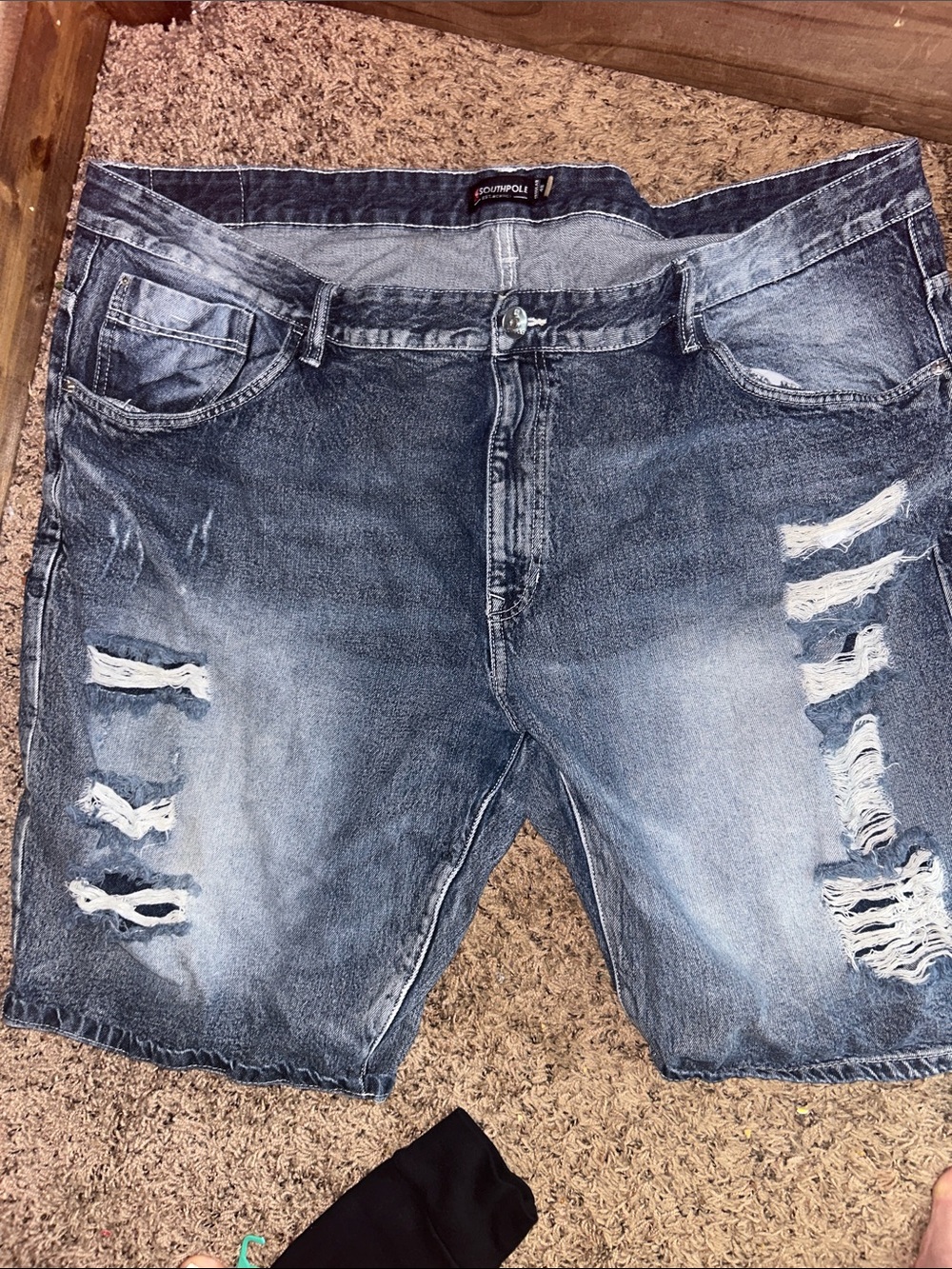 Groundpounder Distressed Men's Denim Shorts in Washed Blue
